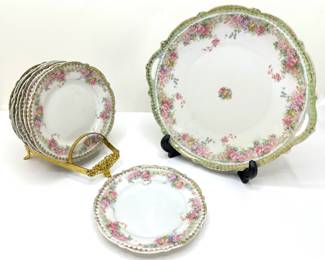 Set M & Z Austria Plates: Large Serving Plate & 8 Dessert Plates With Stand
Lot #: 107