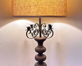 Vintage Solid Wood & Wrought Iron Table Lamp With Fabric Shade
Lot #: 103