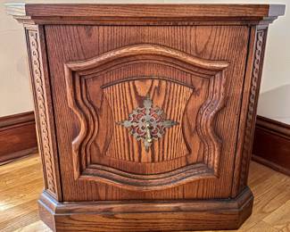 Vintage Solid Wood Side Table Cabinet With Metal Embellishment & Interior Shelf
Lot #: 49