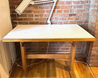 Vintage Solid Wood With Laminate Top Adjustable Drafting Table With Lamp
Lot #: 75