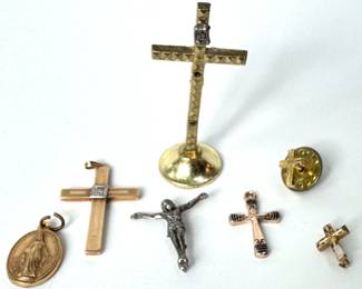 7 Crosses & Christian Pendants, Largest Cross Pendant 14K Gold, Some Miniature
Lot #: 171