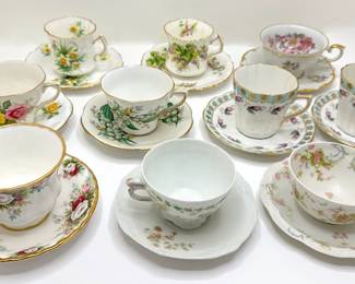 10 Vintage Fine China Tea Cups With Saucers By Haviland Limoges, Lefton, Shumann, Royal Albert & More
Lot #: 88