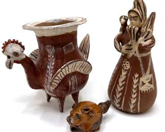 Vintage Peruvian Quinua Red Clay Figurine Vase, Rooster Vase & Ceramic Pig
Lot #: 81