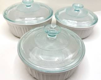 3 Vintage Corning Ware Covered Casserole Dishes With Pyrex Lids
Lot #: 163