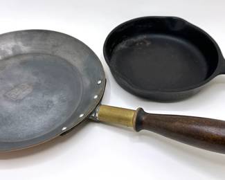 Vintage Leumas Copper Clad Saute Frying Pan & Vintage Cast Iron Small Skillet
Lot #: 64