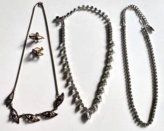 3 Rhinestone Necklaces, Incliuding Van Dell 12K Gold Filled With Matching Clip-on Earrings
Lot #: 134