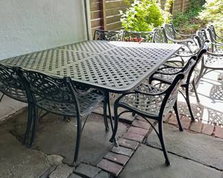 Iron Outdoor Furniture Set: Table, 8 Chairs & Swinging Bench, Matches Next 2 Lots
Lot #: 54