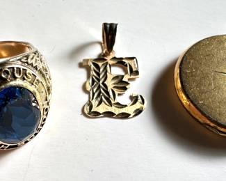 14K Gold Letter "E" Pendant, 10K Gold Class Ring & Locket
Lot #: 20