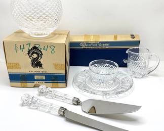New In Box Waterford Cut Crystal Globe Vase, Serving Set, Plate, Bowl & Creamer, Ireland
Lot #: 164