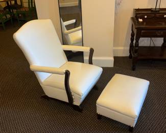 White leather chair and ottoman