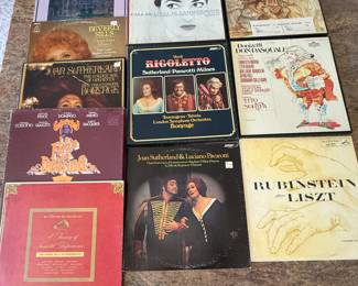Vinyl Record Collection featuring notable artists and albums. Includes works by Joan Sutherland, Beverly Sills, and others. Various years and labels. See pictures for more details.