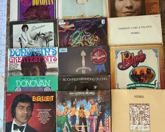 A diverse collection of vinyl records featuring classic artists such as Donovan, Engelbert Humperdinck, and others. Includes titles like 'The Real Donovan', 'Donovan's Greatest Hits', and 'Engelbert'. See pictures for details.