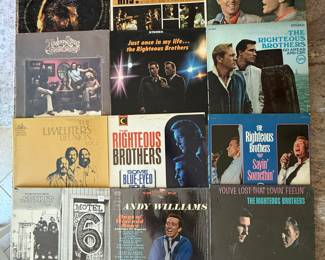 Vintage Vinyl Record Lot featuring albums from the Righteous Brothers, Andy Williams, and others. Includes 'The Righteous Brothers' greatest hits, 'Just Once In My Life,' and more. Ideal for collectors and music enthusiasts. See pictures for details.