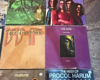 Vintage Vinyl Records Lot featuring titles from artists such as Quicksilver Messenger Service, B.B. King, The Band, and Procol Harum. See pictures for more details.