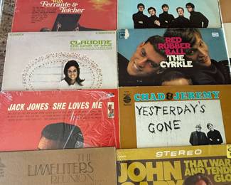 Vintage Record Collection featuring iconic albums from artists such as Manfred Mann, Chad & Jeremy, and Tom Jones. A diverse selection perfect for collectors and music lovers. See pictures for more details.