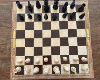 Gorgeous and Practical Chess Set- Solid wood with piece storage. Vintage Wooden Chess Set