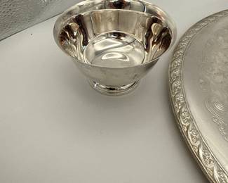 Vintage Silver Plated Serving Tray with Bowl