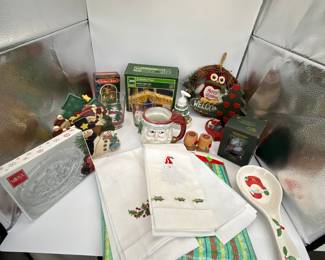 Assorted Christmas Decorations and Tableware Lot