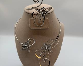 beautiful silver plated, butterfly wrap, necklace, and wrap bracelet