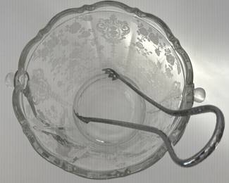 Vintage Glass Ice Bucket with Tongs