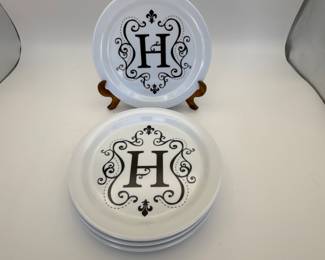 Monogrammed Melamine Salad Plates - Elegant H Design