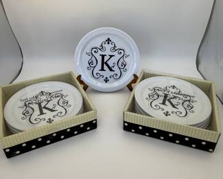 Set of Monogrammed Melamine Plates - Elegant Dinnerware.