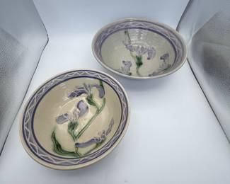 Lot #121K Set of Hand Thrown, Hand Painted Iris Pottery Bowls
