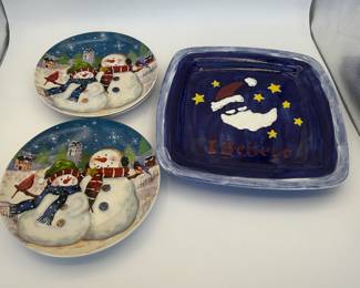 Holiday Themed Plate and Dish Set - Snowman Design.