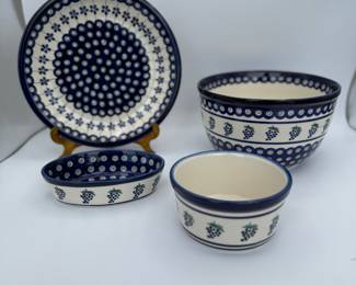 Polish Pottery Set - Blue and White Grape Design