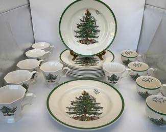 Huge Collection of Nikko and Spode Holiday Dinnerware Set - Christmas Tree Pattern.