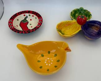 Colorful Ceramic Dish Lot - Bird Bowl & Fruit Dishes.