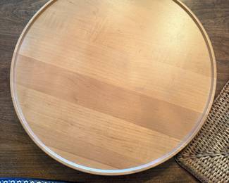 Kitchen Serving Lot. Polish Pottery, Longaberger Lazt Susan and two woven placements. Vintage Home Décor Lot