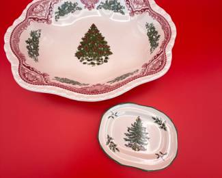 Set of Two Christmas Serving Dishes - Johnson Brothers Christmas Serving Dish and Spode Mini Dish