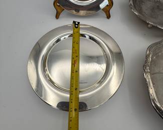 Set of eight (8) Silverplate appetizer plates from WM A Rogers and Sons Monogrammed with "M" - two bonus serving dishes