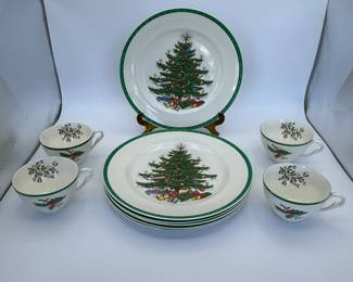 Original Vintage Christmas Tree Dinnerware Set.