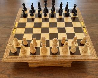 Gorgeous and Practical Chess Set- Solid wood with piece storage. Vintage Wooden Chess Set