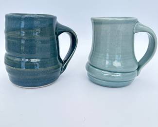 Two Beautiful Blue Hand Painted Mugs