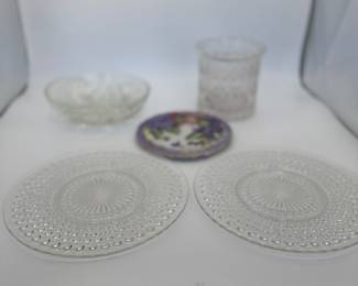 Vintage Glassware Collection - glass plates Decorative Bowl, and Floral Plate.