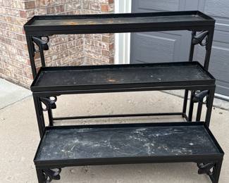 Vintage Three-Tiered Black Metal Plant Stand