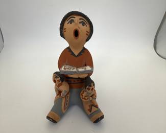 Vintage Native American Storyteller Pottery Figure - Singing Man with Children.