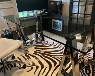 Stainless steel and thick glass office desk