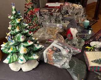 Christmas items including Ceramic Christmas Tree and ornaments