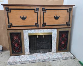Decorative Fireplace with Turntable, 8 track & Radio + Wine and Record Storage