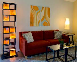 Ethan Allen sofa (Rusty Orange) - great condition $700
The artwork above couch will also be sold