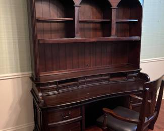 Wood desk with hutch and chair 70"W x 27"D x 86"H