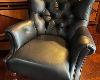 (2) Vanguard Chesterfield black leather armchairs 33"W x 33"D x 36"H