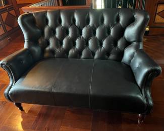 Vanguard Chesterfield black leather loveseat 58"W x 33"D x 36"H