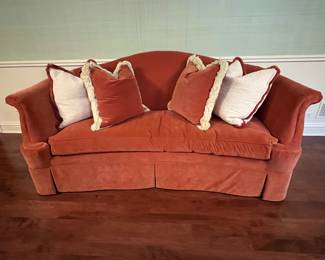 Salmon colored velvet Century Furniture sofa 84"W x 48"D x 40"H