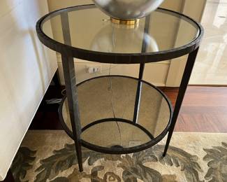 (2) Crate & Barrel glass/mirror side tables 24" diameter x 25"H