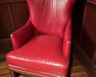 (4) red leather Bradington Young wingback chairs